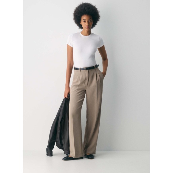 Aritzia Pants - Aritzia The Effortless Wide Leg High Rise Trouser Pant Nomad Taupe Size 14 NWT